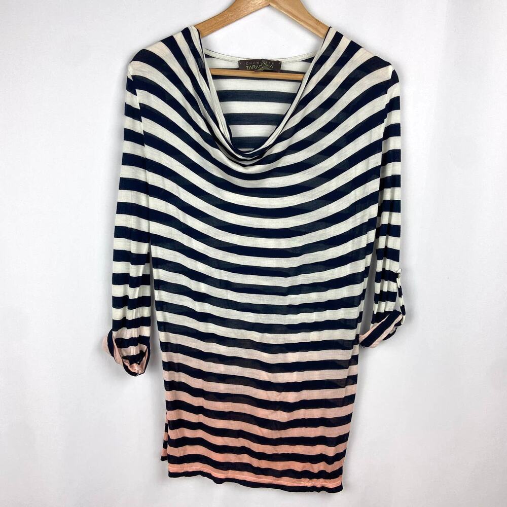 Charlotte Tarantola Dip Dye T-Shirt Size S Navy Blue Ombre‎ Capsule Coastal Prep